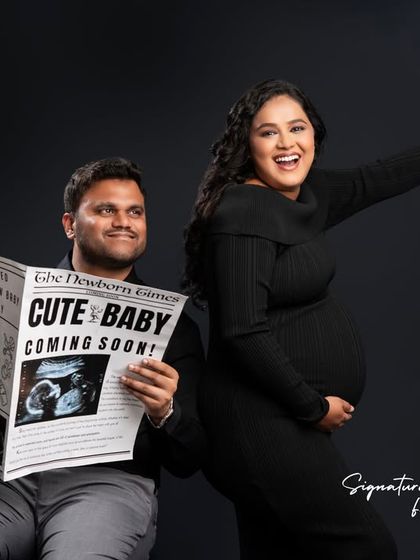 A modern and fun take on the newspaper prop, set against a classic dark background for a dramatic effect.