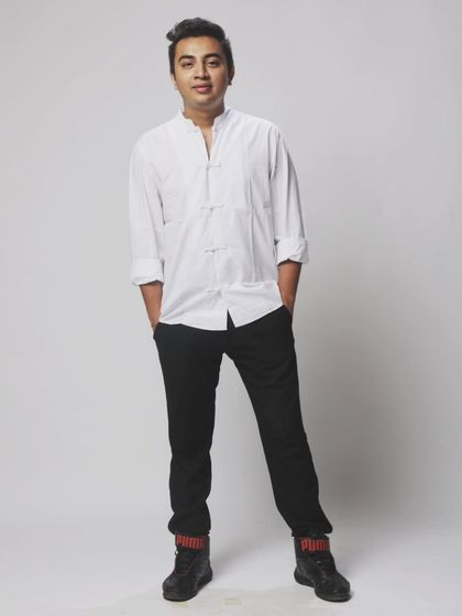 A full-length portrait in a simple, stylish outfit. My personal style is a mix of modern and classic.