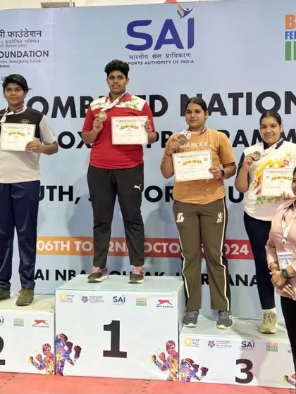 We produce champions. Here is our boxer Jagruti Both on the podium after winning a silver medal at the REC Combined National Talent Hunt Boxing Program in Rohtak, Haryana. This is the result of discipline and hard work.