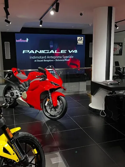 The beautiful Ducati Panigale V4 on display at the special event. We have a great relationship with Ducati and their riders.