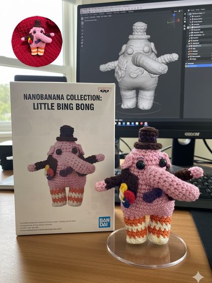 Who's your friend who likes to play? Bing Bong! I recreated the lovable character from 'Inside Out' using a reference image, focusing on his unique hat, trunk, and colorful flower pin.