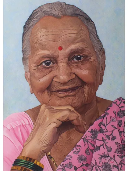 This was a special commission portrait of a client's 'Aai' (mother). I worked with acrylics on watercolour paper to create a lasting memory. Creating personalized family artwork that holds so much emotional value is one of the most rewarding parts of what I do.