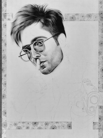 The 90-hour process behind my photorealistic pencil drawing of Harrdy Sandhu. Notice the detail in the sunglasses reflection and the texture of the shirt.
