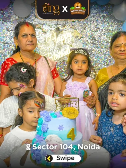 The birthday girl, dressed as a princess, surrounded by her friends and family for the cake cutting. These are the group moments that everyone will remember.