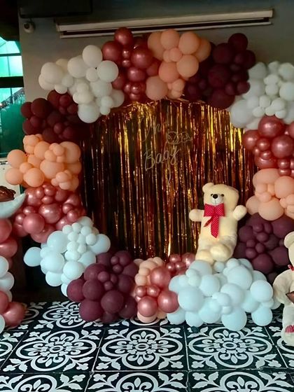 Another angle of the teddy bear party, showing the 'BABY' blocks and adorable teddy bear props that complete this heartwarming and cuddly theme, perfect for a first birthday or baby shower.