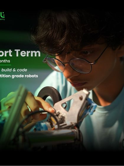 This graphic illustrates the short-term (0-6 months) goal of our program: students learn to design, build, and code competition-grade robots.