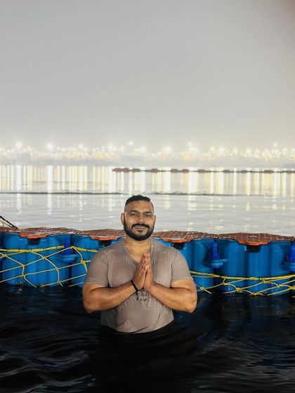 Taking a holy dip during the Mahakumbh Mela. A powerful spiritual experience that cleanses the mind and soul.