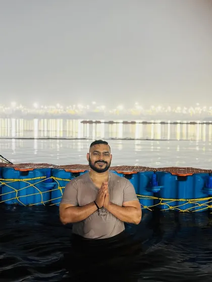 Taking a holy dip during the Mahakumbh Mela. A powerful spiritual experience that cleanses the mind and soul.