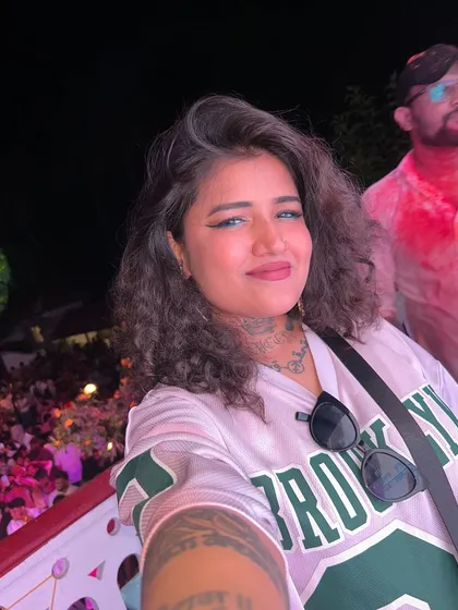 A quick selfie from the stage at the Holi party in Kochi, capturing the huge crowd in the background.