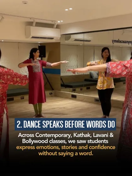 A look back at our year of growth. We learned that dance speaks before words do, as our students expressed emotions and confidence across Contemporary, Kathak, Lavani, and Bollywood classes.