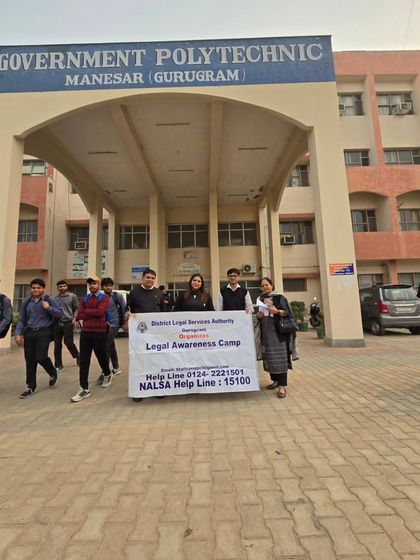 With students outside Government Polytechnic, Manesar, during a DLSA legal awareness campaign. Reaching out to students in technical institutions is important to ensure they are also aware of their legal rights.