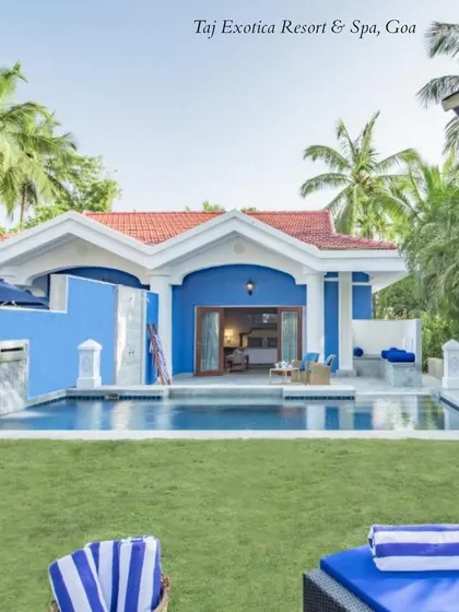 A private villa with a pool at the Taj Exotica Resort & Spa in Goa. This venue offers ultimate luxury and privacy for an intimate destination wedding.
