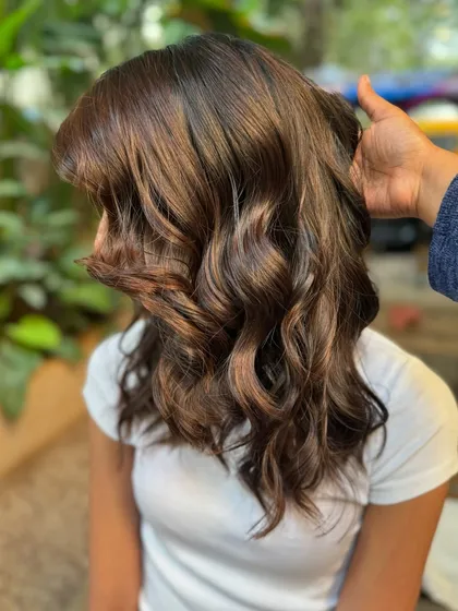 From Miss to Mrs. with this stunning wedding hair. A deep, rich brunette with subtle highlights, this non-bleach color is perfect for a timeless bridal look.