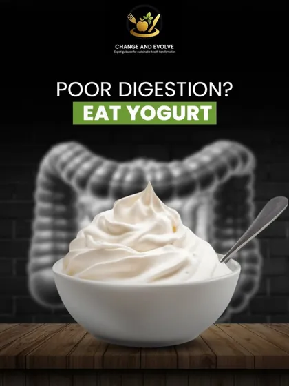 For poor digestion, this graphic recommends eating yogurt, a natural source of probiotics.