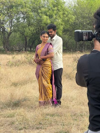 A behind-the-scenes look at Priyanka's engagement photoshoot. This raw photo shows how the makeup looks on camera without any editing.