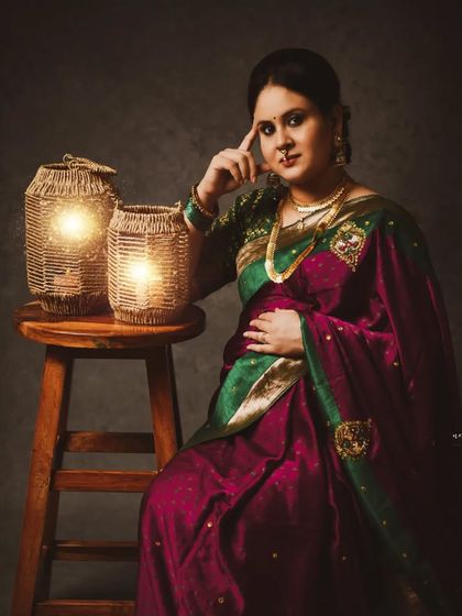 A confident and regal pose. I love helping clients style their own sarees to create portraits that are both personal and timeless.