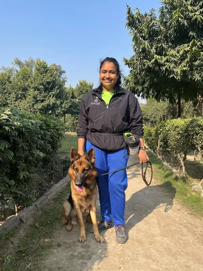 Another shot with the handsome Phantom. Notice the calm focus and happy expression. This is what a balanced training relationship looks like with a high-drive German Shepherd.