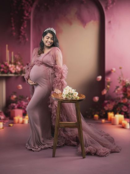 In a world painted in shades of love, this maternity shoot captures expectant bliss against a backdrop crafted by the magic of AI.