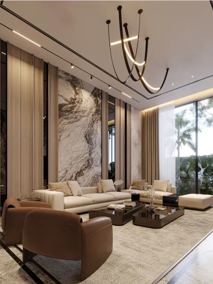 Designed with intention and proportion, this seating area reflects the art of spatial harmony. The composition of furniture, neutral tones, and layered materials cultivates an inviting environment that feels grounded, elegant, and effortlessly luxurious.