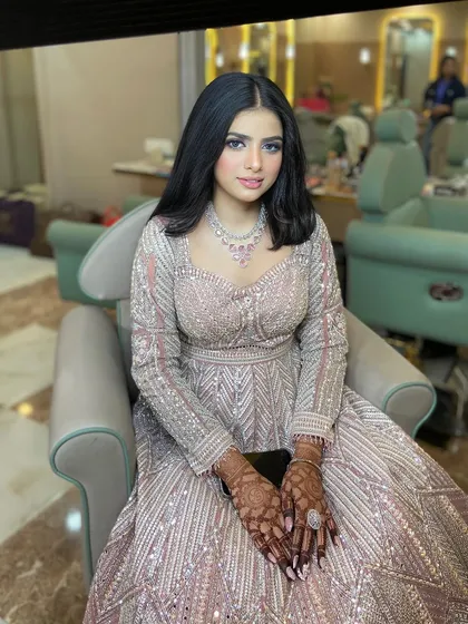 A beautiful portrait of the bride-to-be in our salon chair.