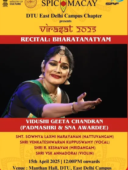 The poster for my SPICMACAY recital at the Delhi Technological University's 'Virasat 2025' festival. Performing for university students is always an energizing experience.