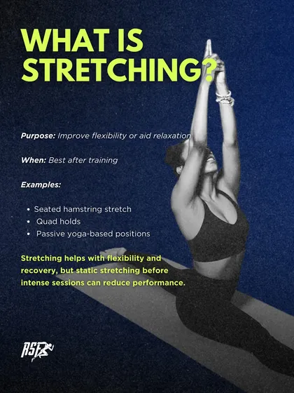 Stretching is best used after training to improve flexibility and aid relaxation. Static stretching before intense sessions can actually reduce performance.