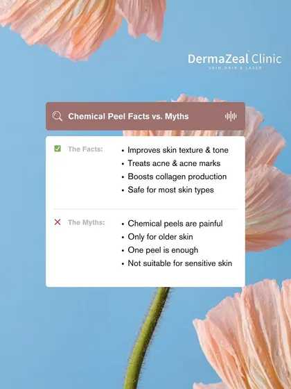 Let's separate chemical peel facts from myths. It's a fact that they improve texture and treat acne. It's a myth that they are always painful or unsuitable for sensitive skin.