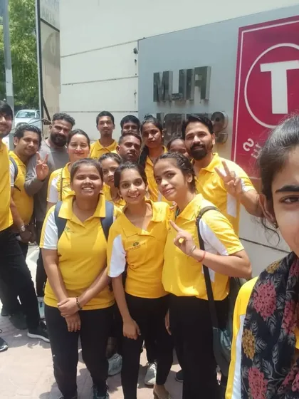 A candid moment with our team during the International Yoga Day event with T-Series. It's always wonderful to take yoga outside the studio and connect with more people.