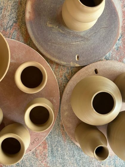 A glimpse of freshly thrown pots from a weekend session in the studio. Seeing all these different forms together, waiting to be finished, is always so exciting.