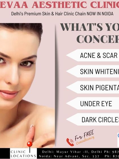 What's your concern? This graphic highlights our 5.0 Google rating and lists common issues we treat, including acne, scars, pigmentation, and dark circles.