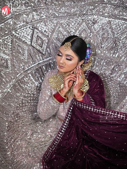 You will learn how makeup interacts with different lighting and backdrops. This stunning shot against a silver sequin background demonstrates how to make the bride pop.