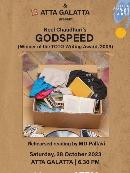 The poster for my rehearsed reading of Neel Chaudhuri's award-winning play 'Godspeed'. It's a privilege to lend my voice to the powerful words of other artists.