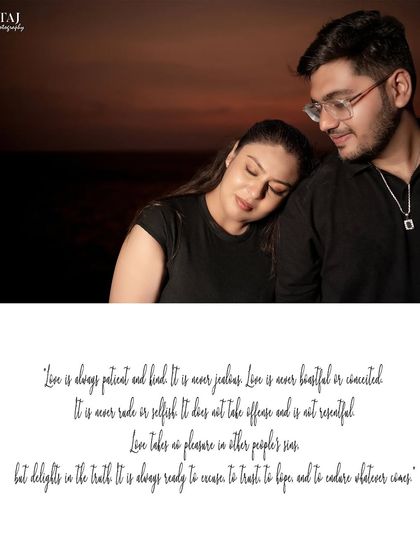 A quiet, intimate moment at sunset. She rests her head on his shoulder as they look out at the water, creating a portrait that is full of peace and contentment.