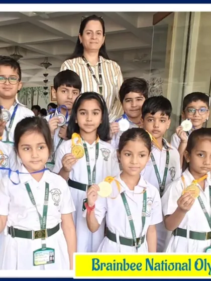 Winners from the Handwriting (Group 1) competition at DPS Agra, proudly displaying their 2024 medals.