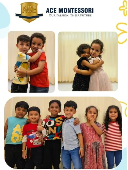A collage capturing the warmth of friendship with smiles, hugs, and happy moments. At Ace Montessori, we nurture social and emotional skills, helping children build bonds that can last a lifetime.