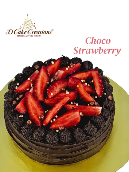 The perfect pairing of chocolate and strawberry. This rich chocolate cake is topped with fresh strawberries for a classic flavor combination.
