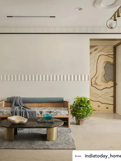 The custom daybed and resin art wall as featured in India Today Home.