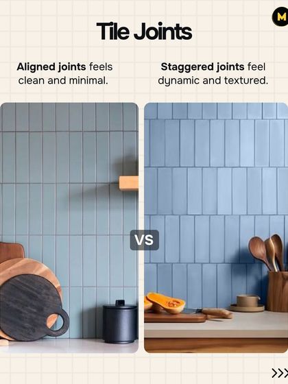 Even the way you lay a tile matters. Aligned or stacked joints feel clean and minimal, while staggered or offset joints feel more dynamic and textured.