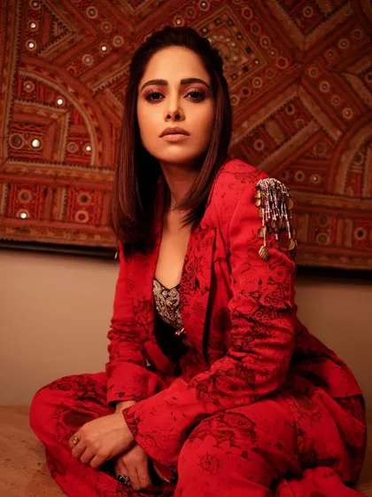 Here's a bold, printed red co-ord set I styled for Nushrratt Bharuccha. The embellished shoulder detail adds a touch of glam, making this a standout look for an evening event.