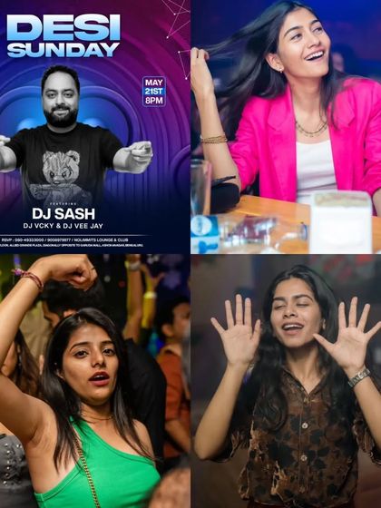 A collage from a 'Desi Sunday' at Nolimmits, which also featured a live screening of an RCB cricket match.