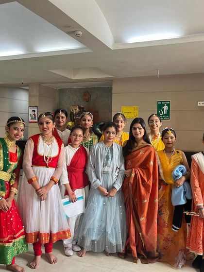 A cherished group photo with the talented young classical dancers at Bal Bharti Public School. Their passion and potential are the future of our artistic heritage.