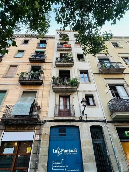The beautiful building that houses the La Puntual puppet theatre in Barcelona. It is a place dedicated to the art of puppetry.