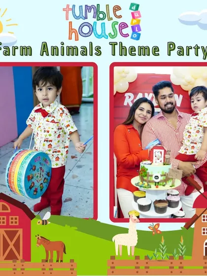Capturing a sweet family moment during a Farm Animals themed birthday. The birthday boy is ready for his party with a themed pinata and a custom outfit.