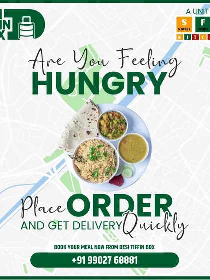 When hunger strikes, I ensure you get your delivery quickly. This image shows a typical meal of rice, roti, dal, and sabji, ready to be dispatched to your location.
