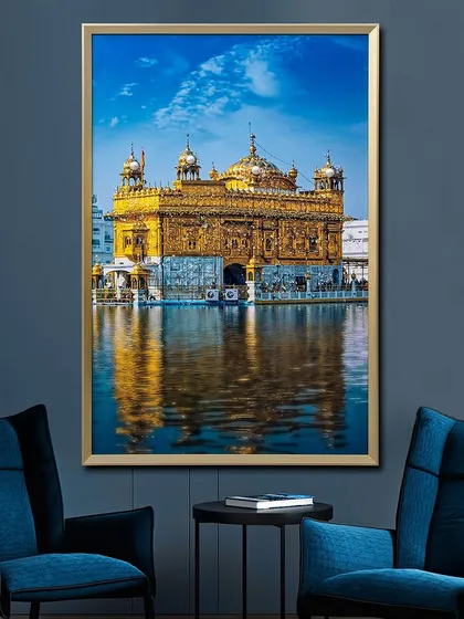 Capture the spiritual essence of the Golden Temple with this stunning crystal glass painting. The iconic landmark is beautifully rendered with intricate crystal work that makes the water and the temple itself shimmer.
