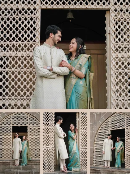 This photo series captures the couple's playful and romantic interactions, using the unique architecture of a jali window to create beautifully framed shots.
