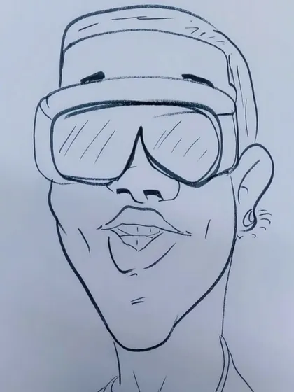 Is there a mistake? A fun caricature of a man with oversized goggles.