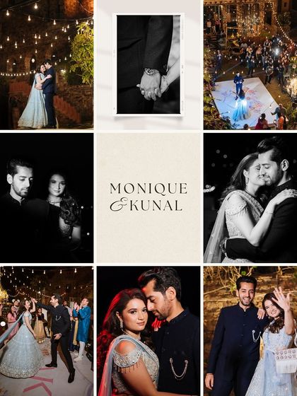 A beautiful collage of a couple's engagement, featuring portraits, dancing shots, and intimate moments.