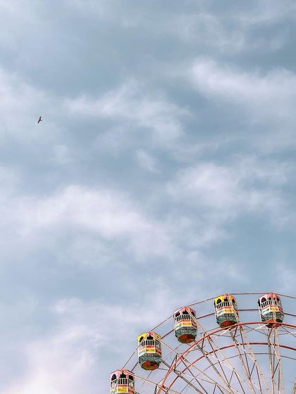 The top of the Ferris wheel with a lone bird flying past, adding a sense of movement and life to the scene. It's these small details that can make a photo special.