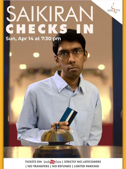 The poster for "Saikiran Checks In," a stand-up comedy special.